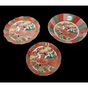 Vintage ARITA IMARI Fine China Porcelain Peacock 4 Saucer Plates 16Kt Gold Trim